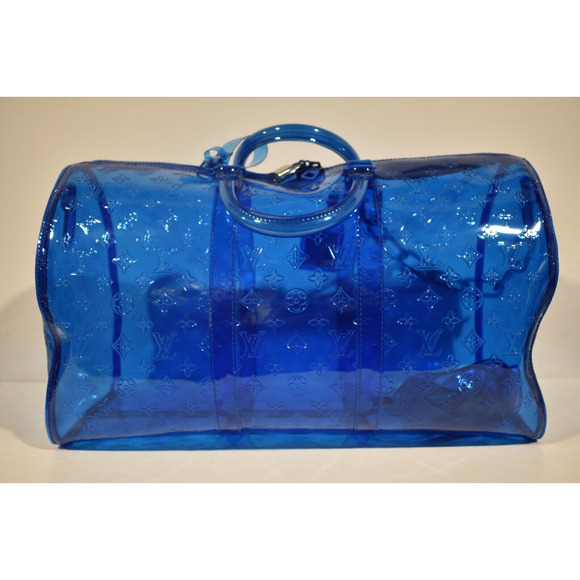 Louis Vuitton Keepall Bandouliere 50 Blue PVC Monogram Weekend Duffle Travel Bag - Picture 6 of 11